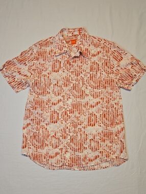 Hugo Boss Red & White Stripe Floral Short Sleeve Button Down Shirt